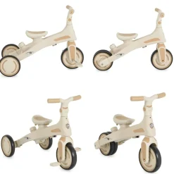 Byox Dreirad, Tricycle Juno 4 in 1 Laufrad Schiebegriff Sitzdrehung Sonnendach weiß beige