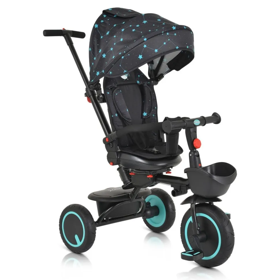 Byox Dreirad Tricycle Orion faltbar, PU-Reifen, drehbarer Sitz, Schiebestange türkis