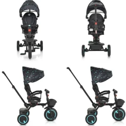 Byox Dreirad Tricycle Orion faltbar, PU-Reifen, drehbarer Sitz, Schiebestange türkis