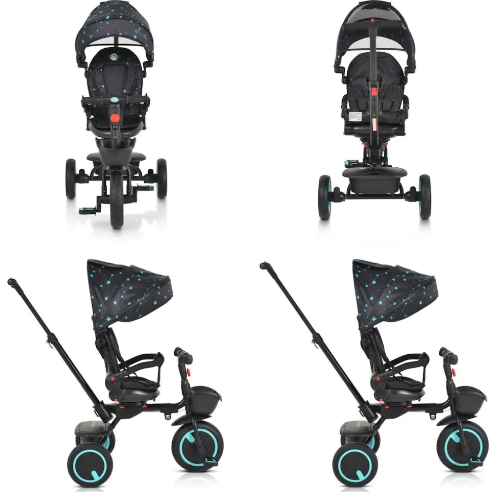 Byox Dreirad Tricycle Orion faltbar, PU-Reifen, drehbarer Sitz, Schiebestange türkis