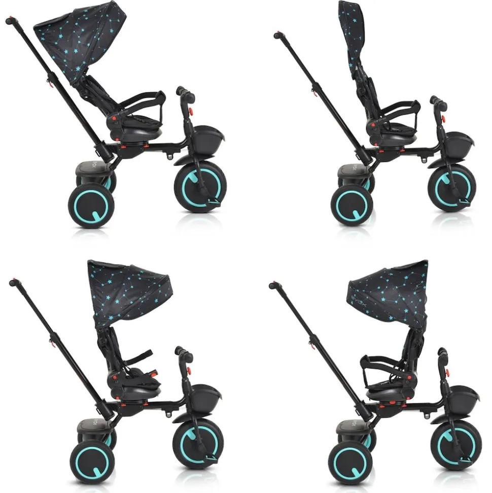 Byox Dreirad Tricycle Orion faltbar, PU-Reifen, drehbarer Sitz, Schiebestange türkis