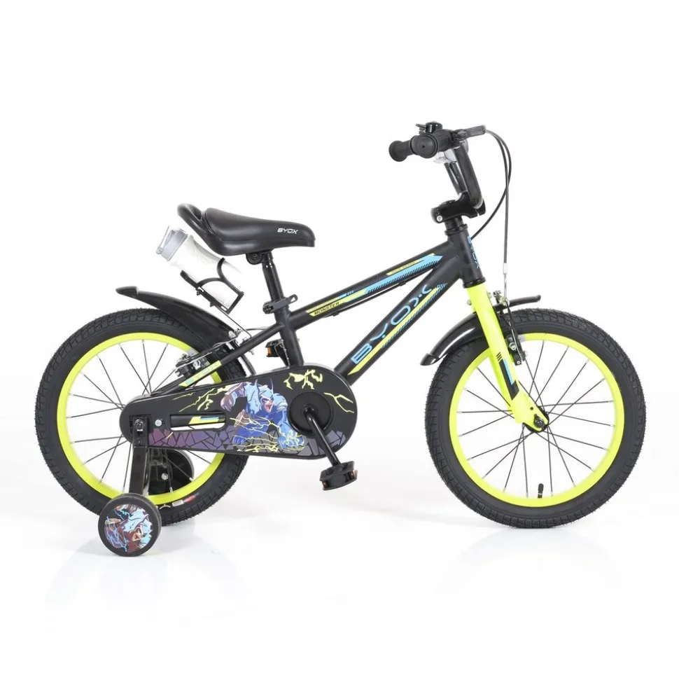 Byox Kinderfahrrad Monster 16 Zoll schwarz, Stützräder, Metall-Rahmen, Klingel