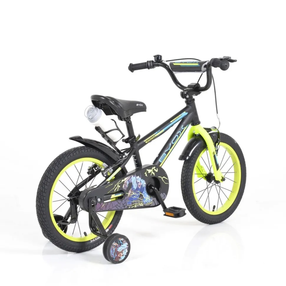 Byox Kinderfahrrad Monster 16 Zoll schwarz, Stützräder, Metall-Rahmen, Klingel