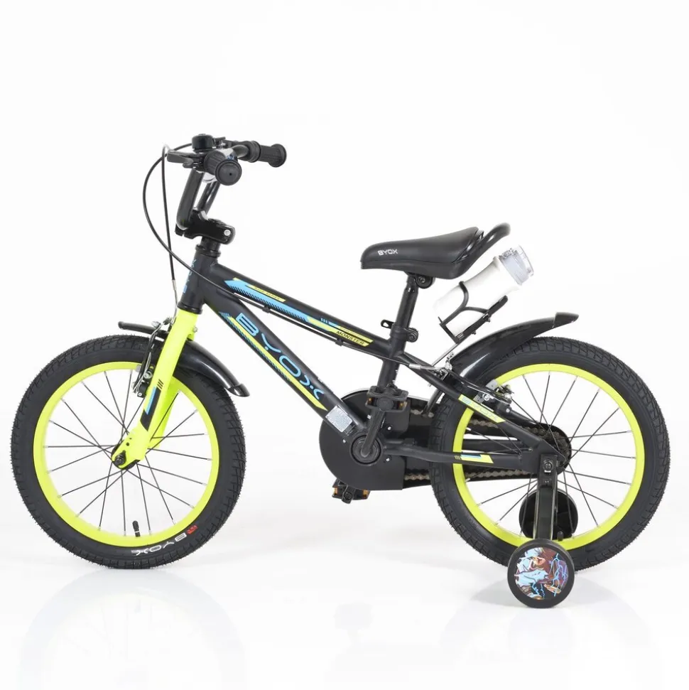 Byox Kinderfahrrad Monster 16 Zoll schwarz, Stützräder, Metall-Rahmen, Klingel
