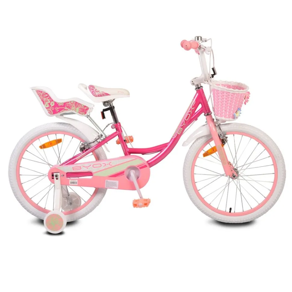 Byox Kinderfahrrad 20 Zoll Fashion Girl, Stützräder, Korb am Lenker, Puppensitz pink