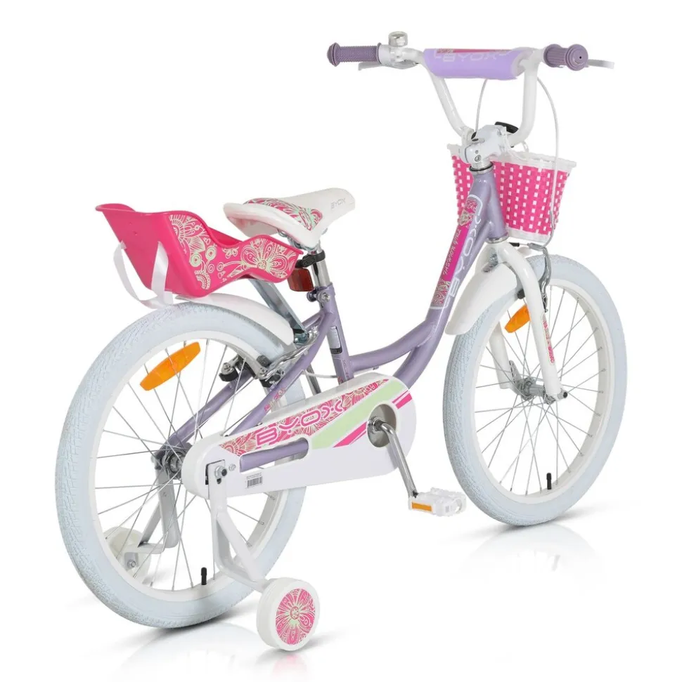Byox Kinderfahrrad 20 Zoll Fashion Girl, Stützräder, Korb am Lenker, Puppensitz lila