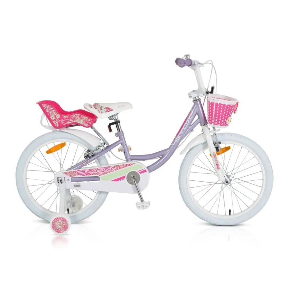 Byox Kinderfahrrad 20 Zoll Fashion Girl, Stützräder, Korb am Lenker, Puppensitz lila