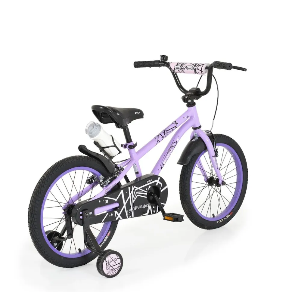 Byox Kinderfahrrad 18 Zoll Pixi, Klingel, Reflektoren, Stützräder, ab 5 Jahre violett