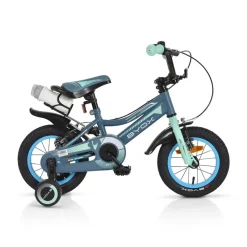Byox Kinderfahrrad 12 Zoll Prince, sportliches Design, Stützräder, Kettenschutz grau-blau