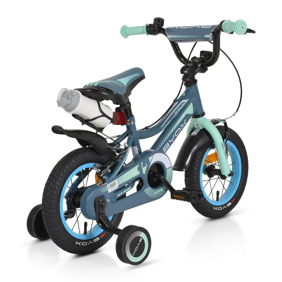 Byox Kinderfahrrad 12 Zoll Prince, sportliches Design, Stützräder, Kettenschutz grau-blau
