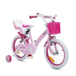 Byox Kinderfahrrad 16 Zoll Puppy rosa, Stützräder, Puppensitz, einstellbar