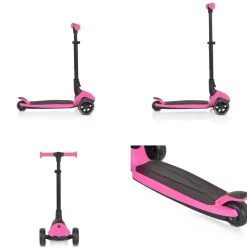 Byox Kinderroller Bolt 3 Räder, höhenverstellbar, klappbar, PU-Räder, ABEC-9 rosa