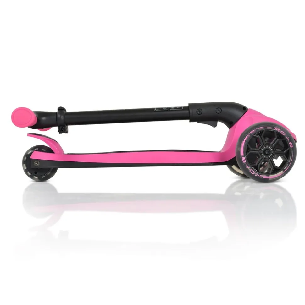 Byox Kinderroller Bolt 3 Räder, höhenverstellbar, klappbar, PU-Räder, ABEC-9 rosa