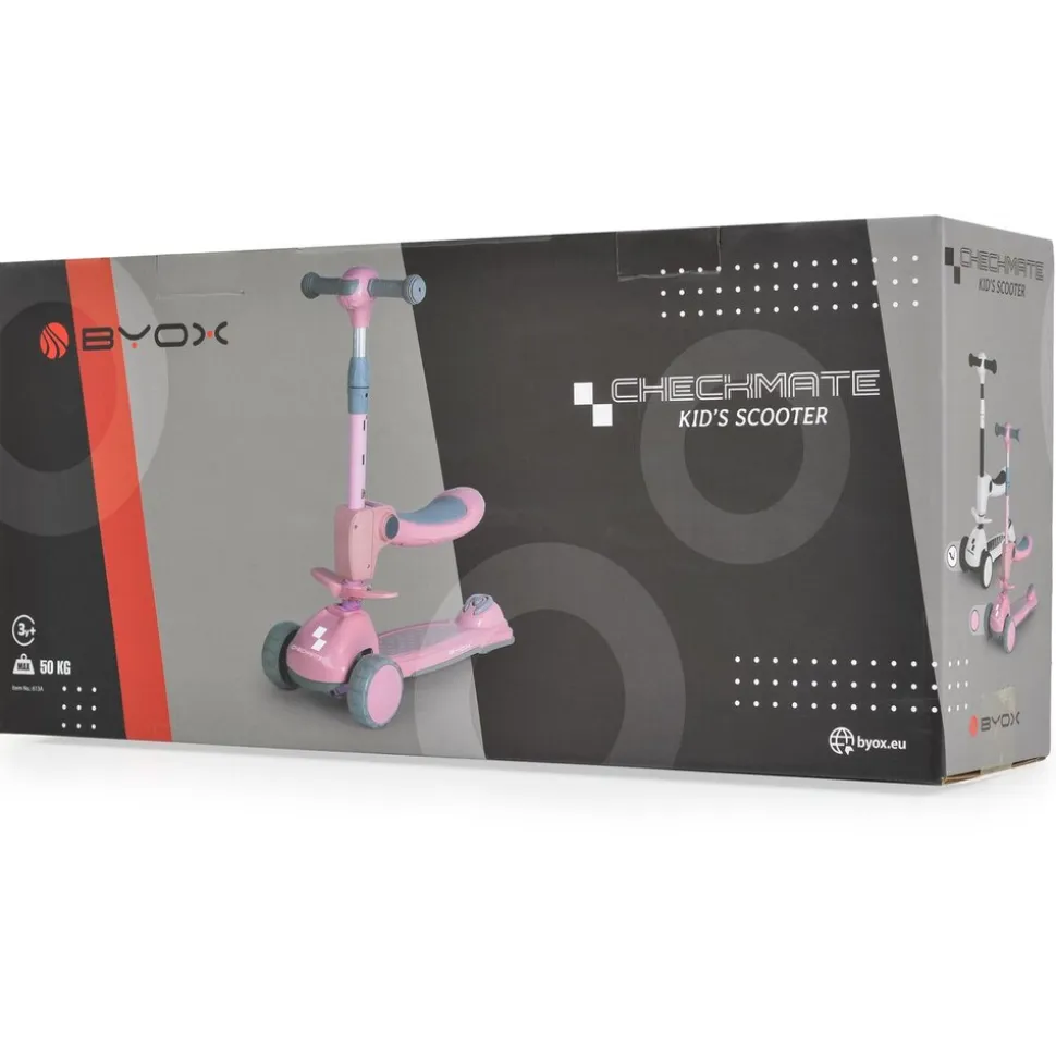 Byox Kinderroller Checkmate 2 in 1 Laufrad, Sound, Licht, Lenkerhöhe verstellbar weiß