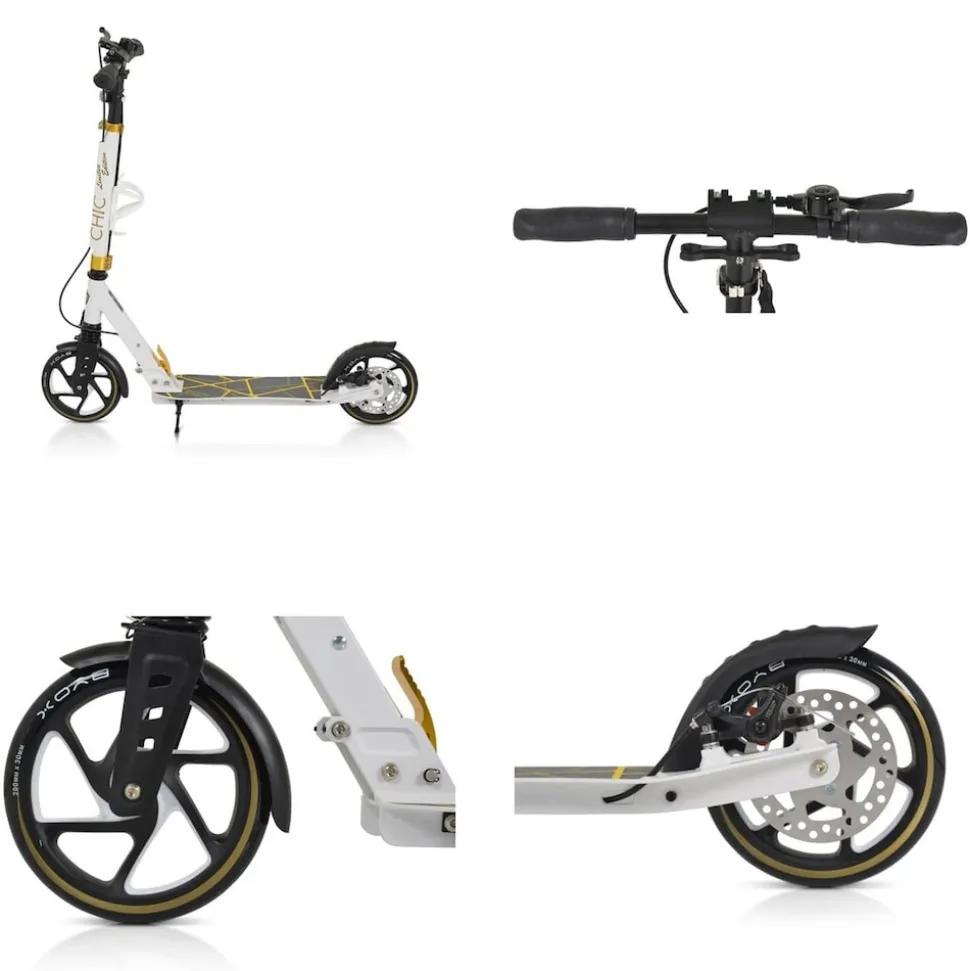 Byox Kinderroller Chic PU-Räder, LED-Licht, ABEC-7 Lager, Seitenständer, faltbar weiß