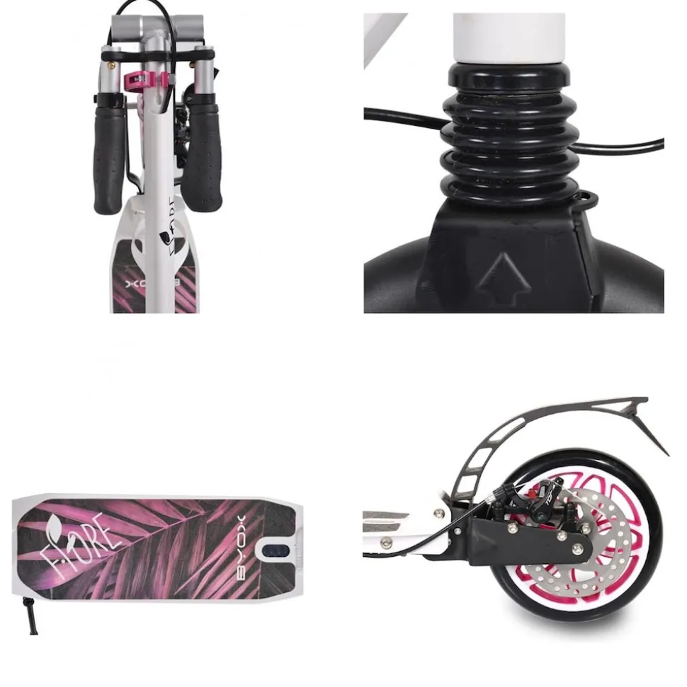 Byox Kinderroller Fiore klappbar Stoßdämpfer Flaschenhalter Bremse bis 100 kg pink