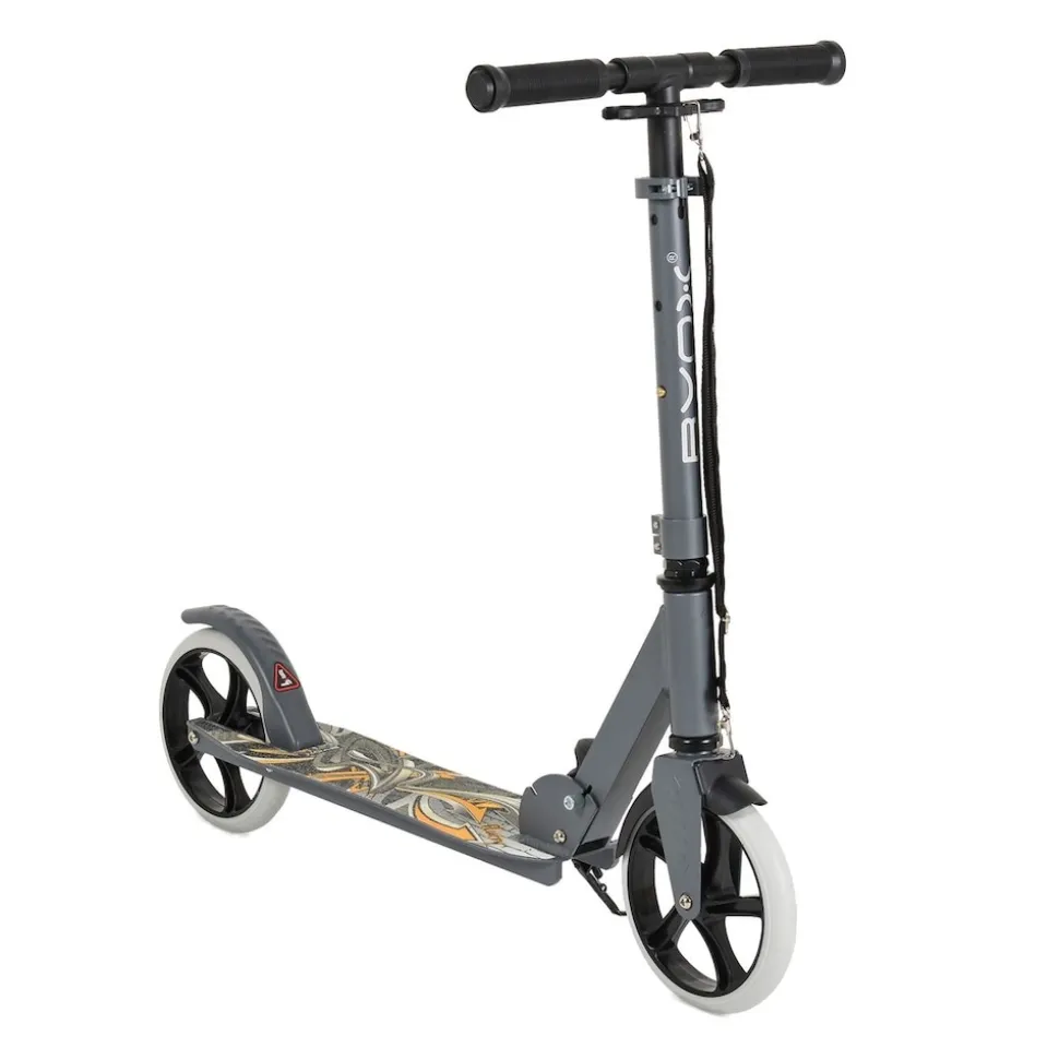 Byox Kinderroller Flurry klappbar, Seitenständer, höhenverstellbar, PU-Räder grau