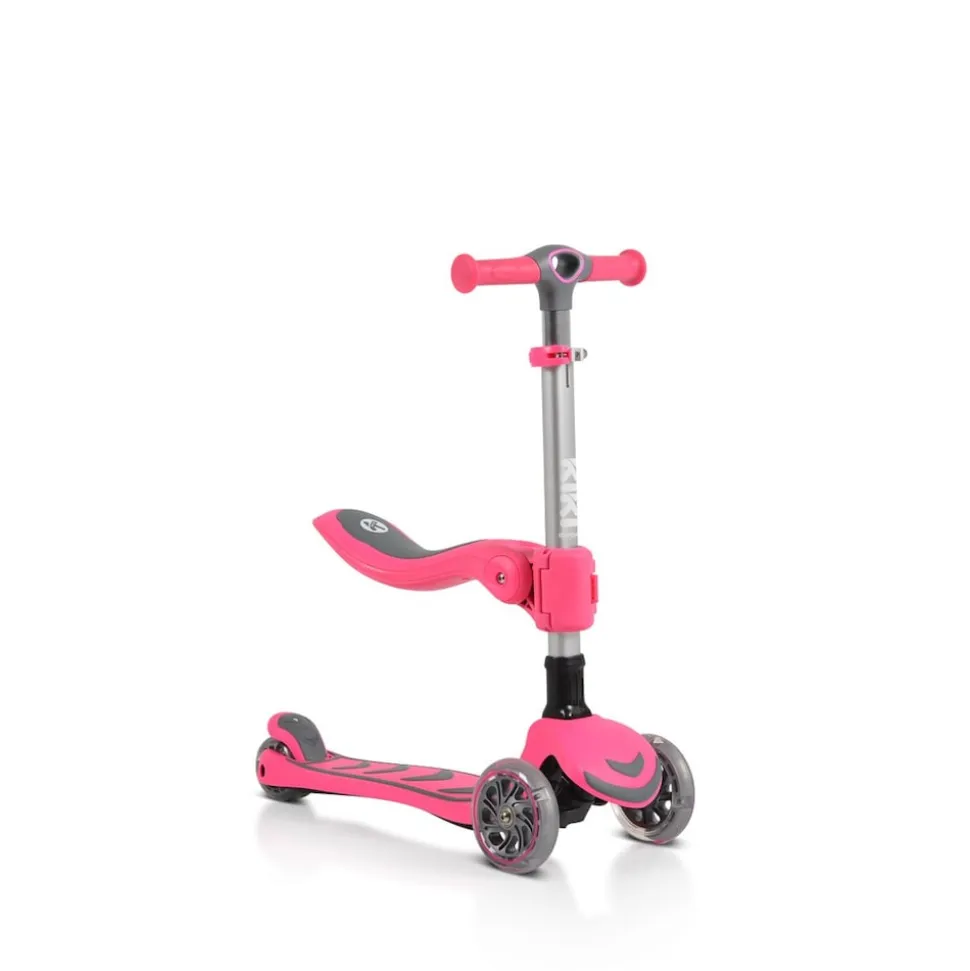Byox Kinderroller Kiki 2 in 1, Höhe einstellbar, 4 blinkende PU-Räder, klappbar rosa