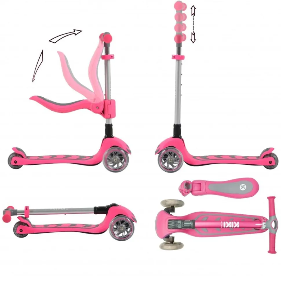Byox Kinderroller Kiki 2 in 1, Höhe einstellbar, 4 blinkende PU-Räder, klappbar rosa