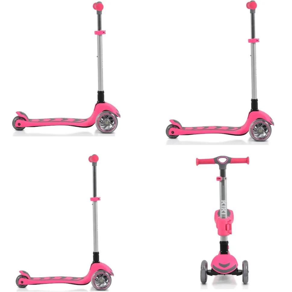 Byox Kinderroller Kiki 2 in 1, Höhe einstellbar, 4 blinkende PU-Räder, klappbar rosa