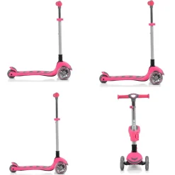 Byox Kinderroller Kiki 2 in 1, Höhe einstellbar, 4 blinkende PU-Räder, klappbar rosa