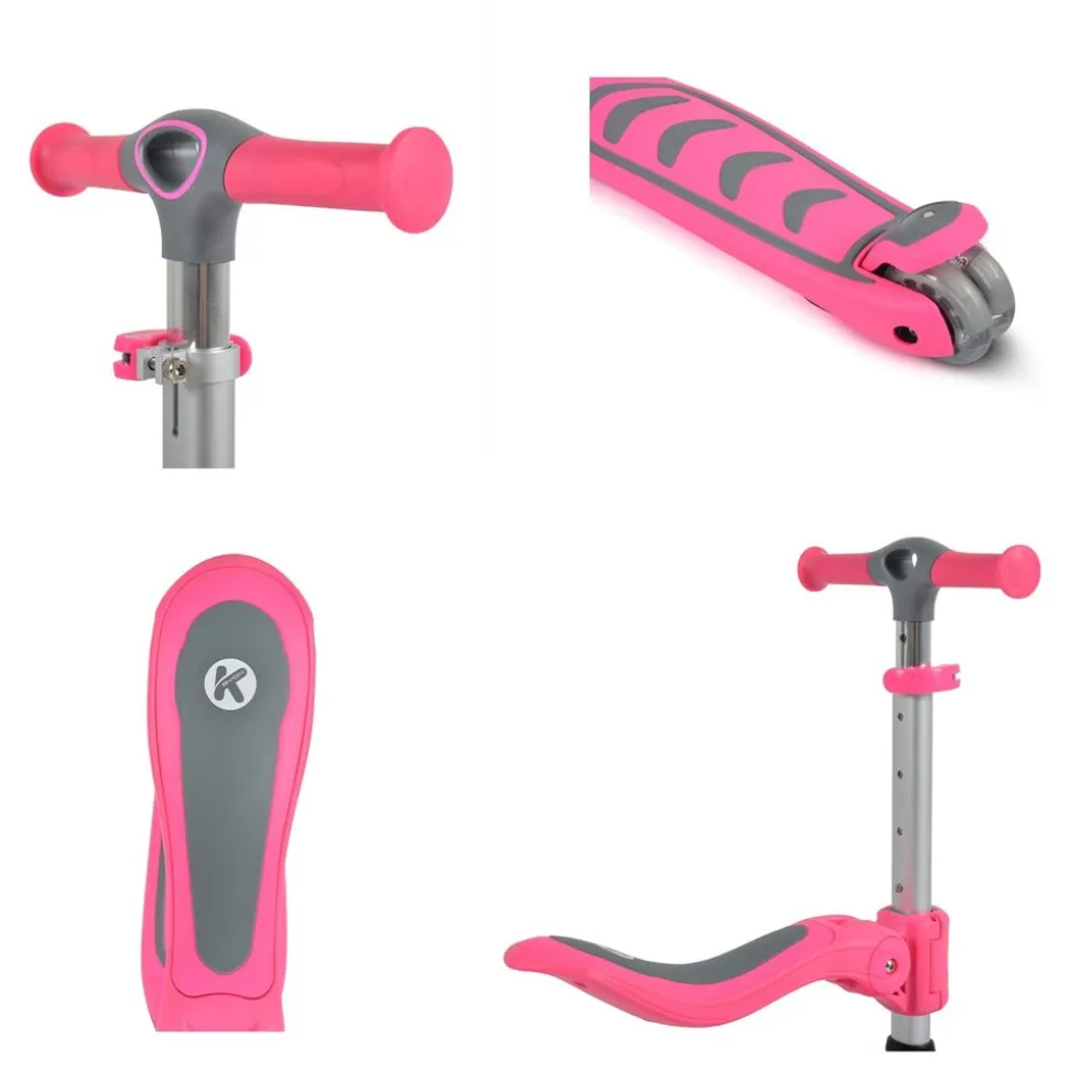 Byox Kinderroller Kiki 2 in 1, Höhe einstellbar, 4 blinkende PU-Räder, klappbar rosa