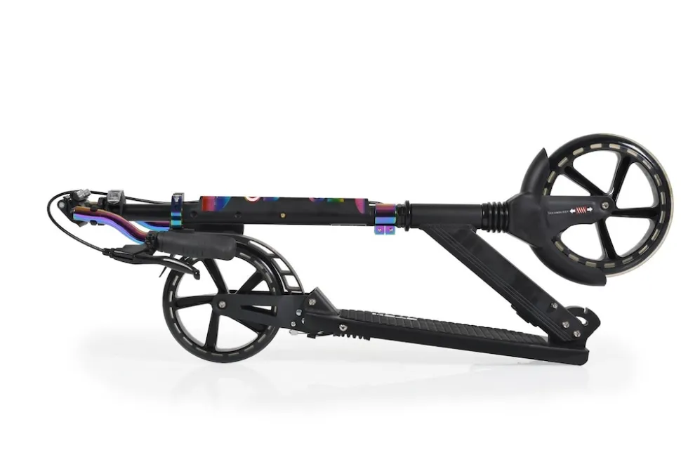 Byox Kinderroller Quick klappbar, Handbremse, Seitenständer, LED-Scheinwerfer schwarz