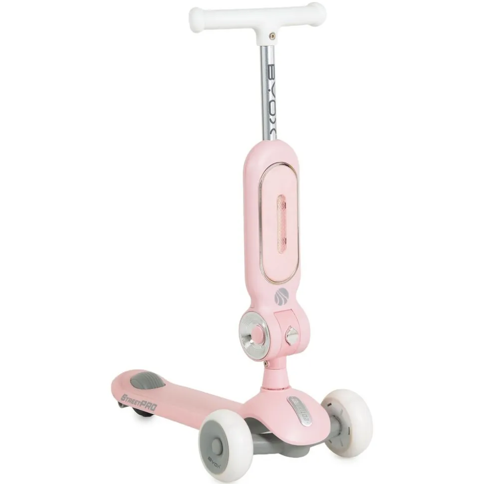 Byox Kinderroller StreetPro 2in1 Laufrad PU-Rollen Musik Licht höhenverstellbar rosa