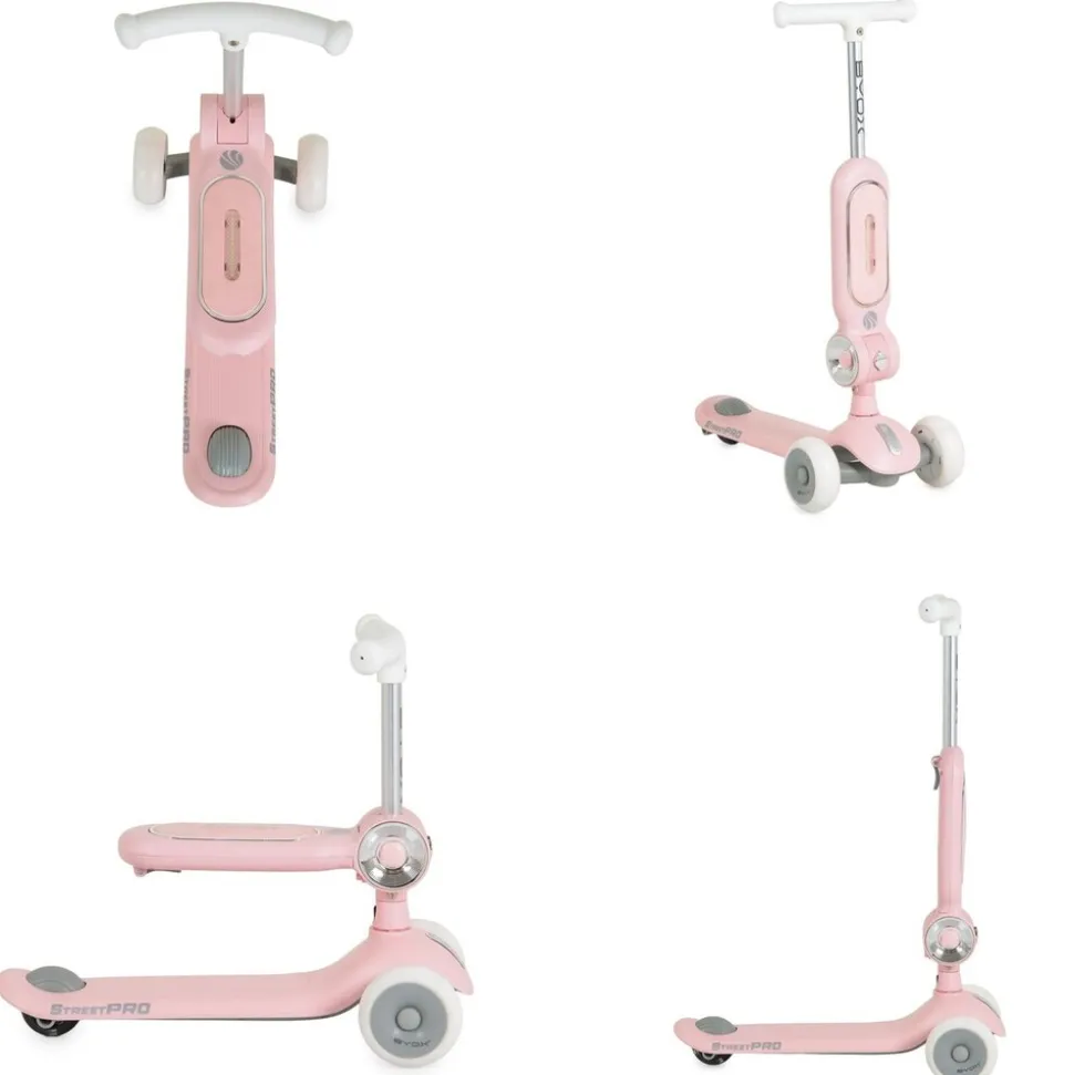 Byox Kinderroller StreetPro 2in1 Laufrad PU-Rollen Musik Licht höhenverstellbar rosa
