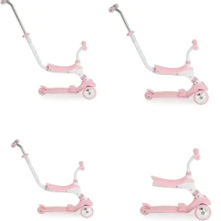 Byox Kinderroller Tristar 3 in 1 Roller Rutscher Schiebestange PU Räder ABEC-5 rosa weiß