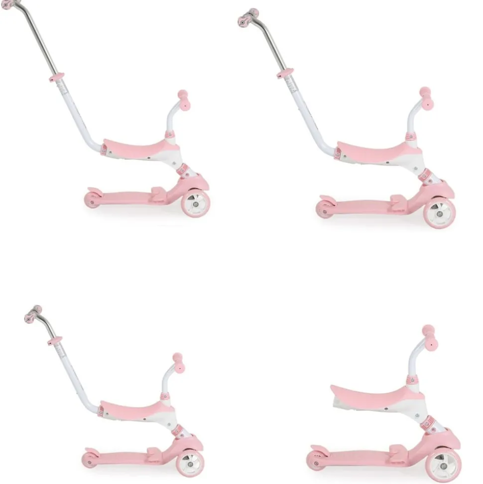 Byox Kinderroller Tristar 3 in 1 Roller Rutscher Schiebestange PU Räder ABEC-5 rosa weiß