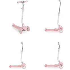 Byox Kinderroller Tristar 3 in 1 Roller Rutscher Schiebestange PU Räder ABEC-5 rosa weiß