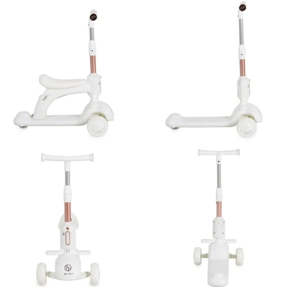 Byox Kinderroller Velvet Royal 2 in 1 Laufrad Musik- und Lichteffekte Fußstütze weiß