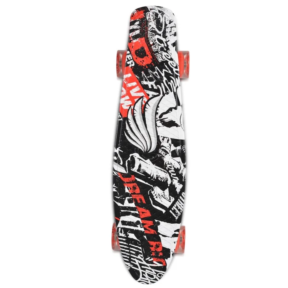 Byox Kinder Skateboard 22" Skull 85A PU LED Rollen ABEC 7 Lager Aluminium-Achsen rot