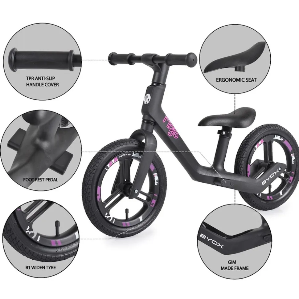 Byox Laufrad Mojo 12 Zoll Räder, Lufträder, Lenker und Sattel verstellbar rosa