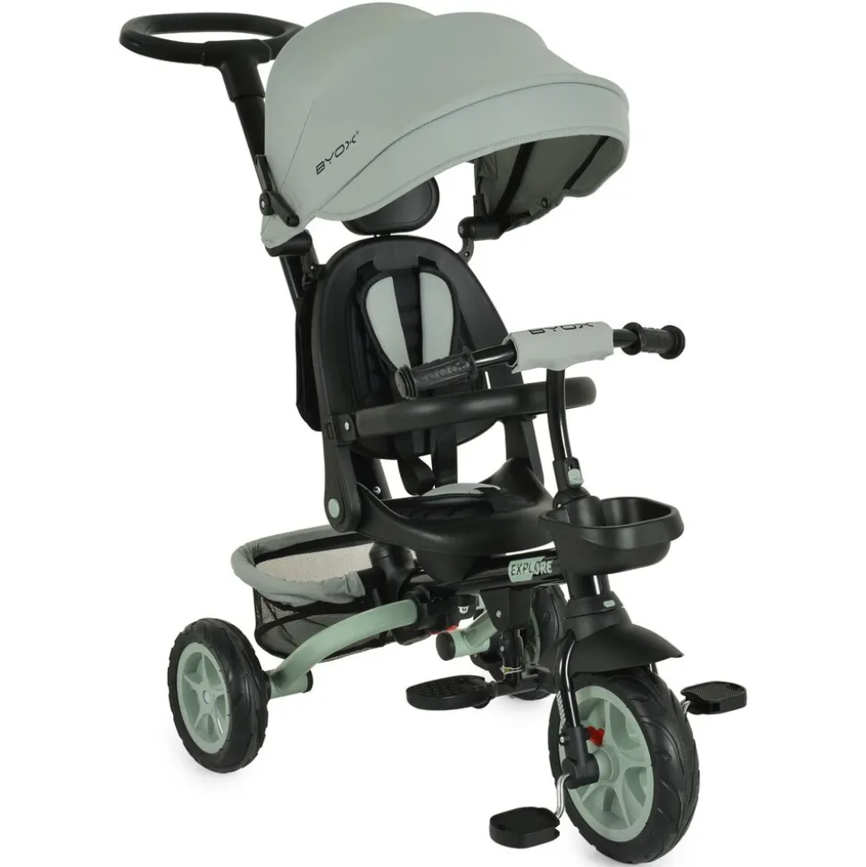 Byox Tricycle Explore 3 in 1 Dreirad umkehrbarer Sitz Schiebegriff Körbe Pedale hellgrün