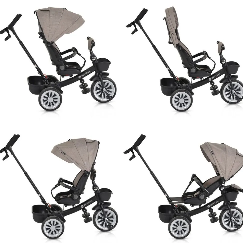 Byox Tricycle Space 3 in 1 Dreirad Getränkehalter, Korb, Schiebegriff, EVA-Räder beige