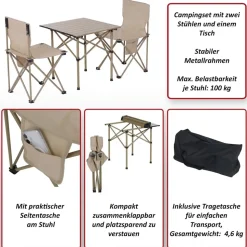 Campingset MCW-Q39, Tisch 2x Stuhl Klappstuhl Anglerstuhl faltbar, Metall Stoff ~ schwarz