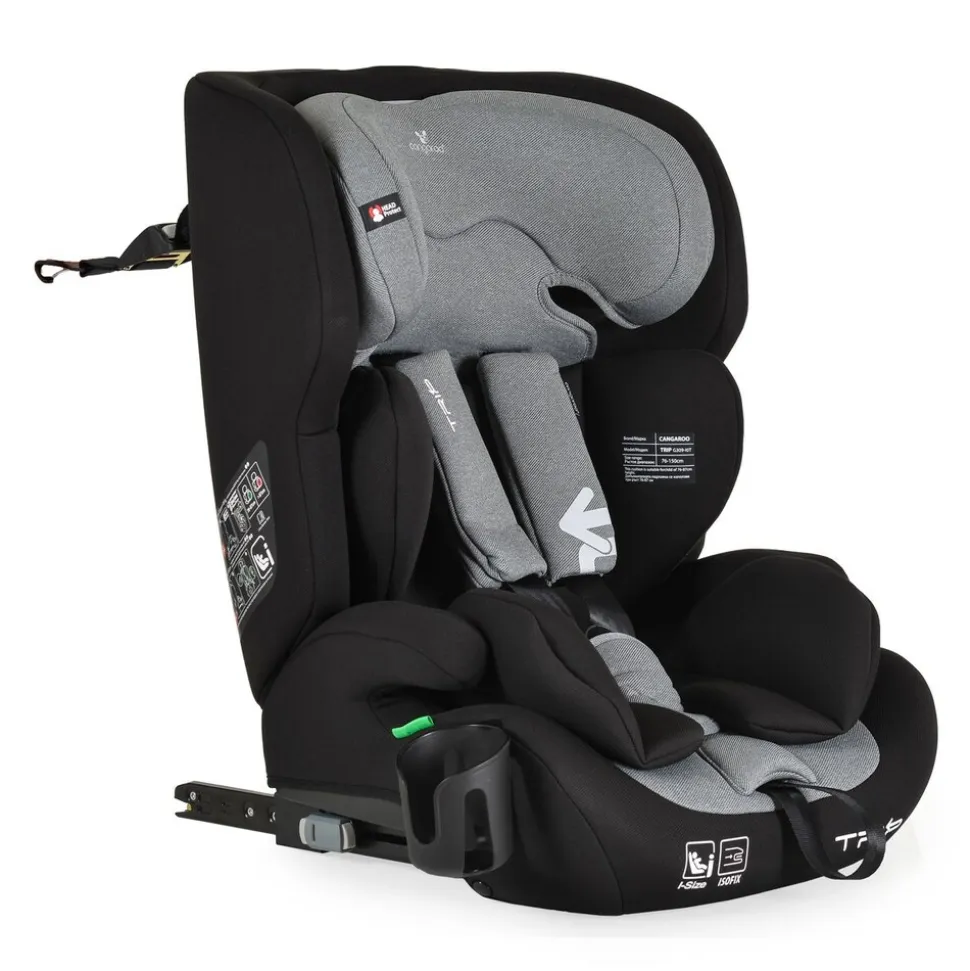Cangaroo Kindersitz Trip i-Size (76-150cm) Isofix verstellbare Kopfstütze Gurt grau