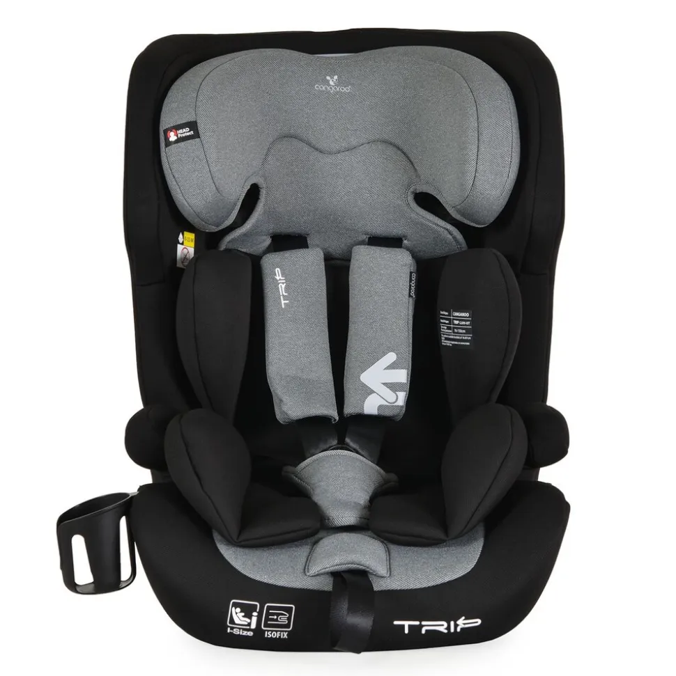 Cangaroo Kindersitz Trip i-Size (76-150cm) Isofix verstellbare Kopfstütze Gurt grau