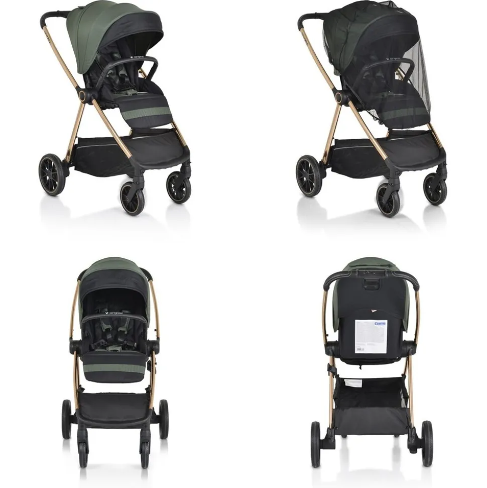 Cangaroo Kinderwagen 2 in 1 Hydra Babywanne Sportsitz Fußabdeckung Moskitonetz grün