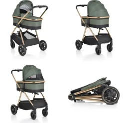 Cangaroo Kinderwagen 2 in 1 Hydra Babywanne Sportsitz Fußabdeckung Moskitonetz grün