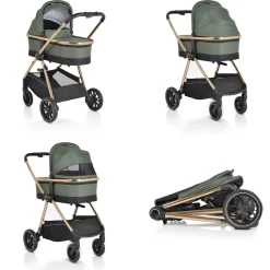 Cangaroo Kinderwagen 2 in 1 Hydra Babywanne Sportsitz Fußabdeckung Moskitonetz grün