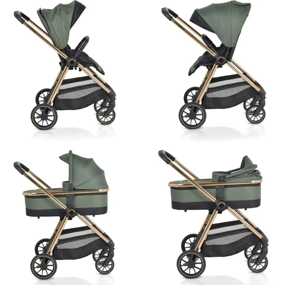 Cangaroo Kinderwagen 2 in 1 Hydra Babywanne Sportsitz Fußabdeckung Moskitonetz grün