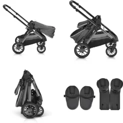 Cangaroo Kinderwagen 2 in1 iClick klappbar, Wickeltasche, Sportsitz, Babywanne grau