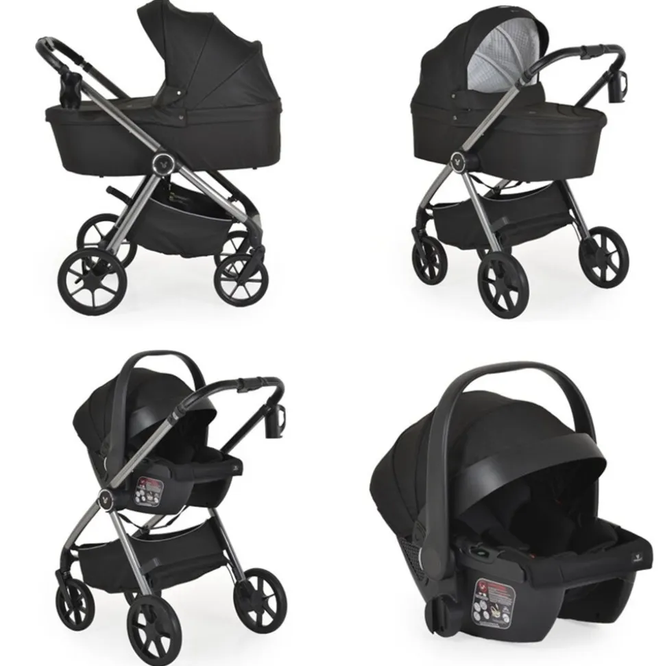 Cangaroo Kombikinderwagen Unique 3 in 1 Babyschale Stoßdämpfer PU-Räder Tasche schwarz