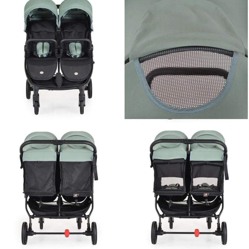 Cangaroo Zwillingskinderwagen 2Gether, Fußabdeckungen, Aluminiumrahmen, faltbar grün