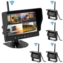 CARMATRIX AHD QUAD DVR 4 Kanal Funk Rückfahrsystem Digital Auto Wohnmobil Monitor mit Mikrofon (4 Kameras)
