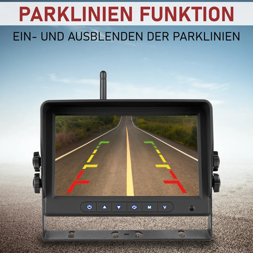 CARMATRIX AHD QUAD DVR 4 Kanal Funk Rückfahrsystem Digital Auto Wohnmobil Monitor mit Mikrofon (4 Kameras)