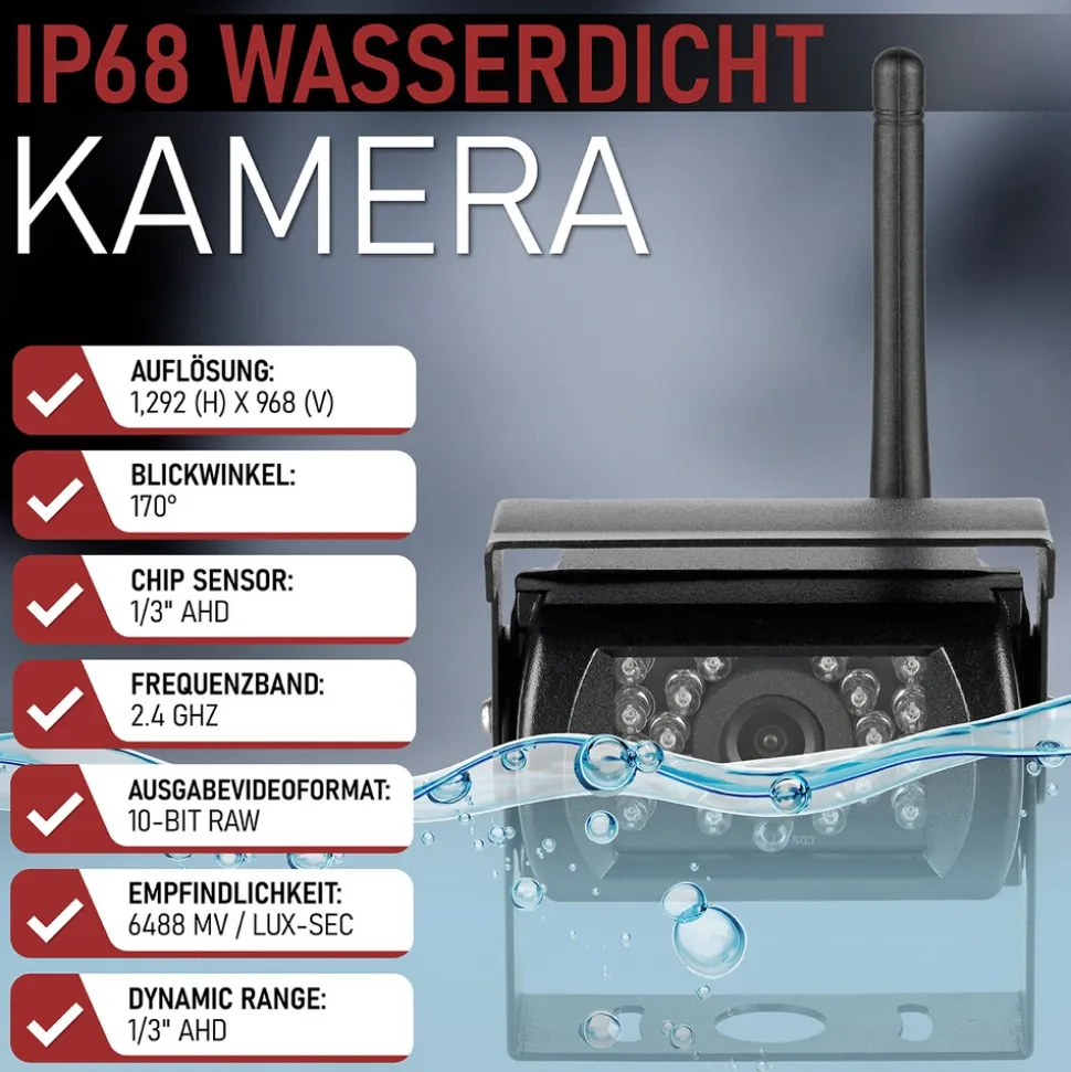 CARMATRIX AHD QUAD DVR 4 Kanal Funk Rückfahrsystem Digital Auto Wohnmobil Monitor mit Mikrofon (4 Kameras)